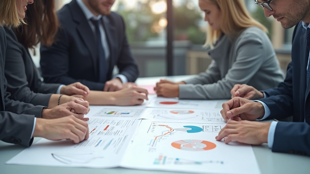 Team collaborating on strategic business analysis with digital tools and planning boards