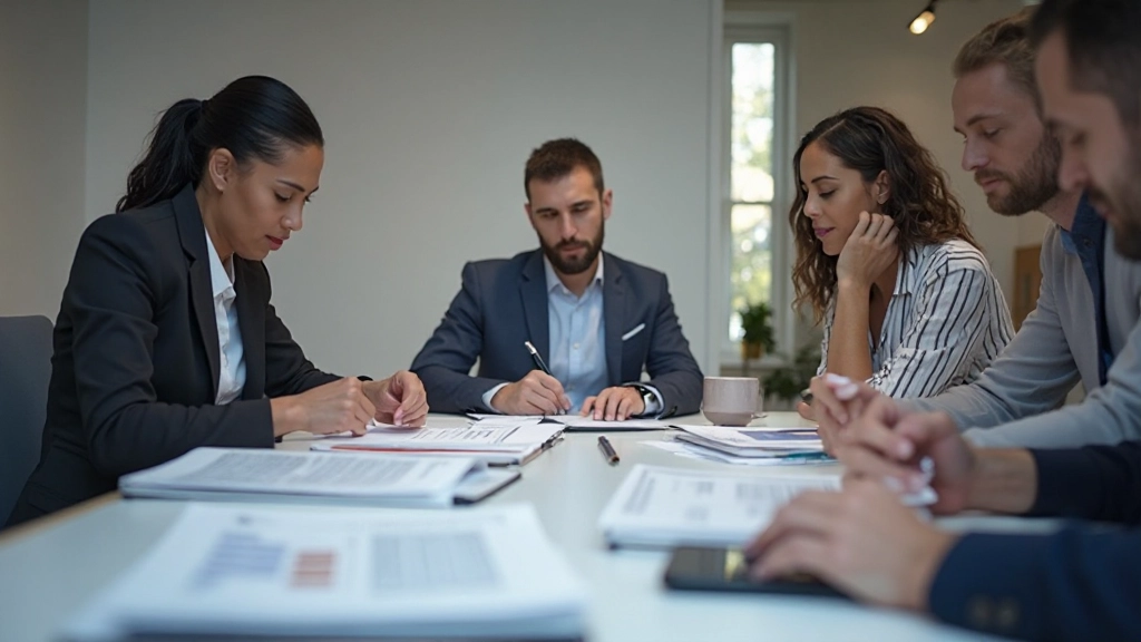 Team samarbetar om strategisk affärsanalys med digitala verktyg och planeringstablåer