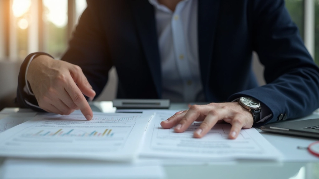 Professional executive analyzing business data with charts and strategic planning tools on desk